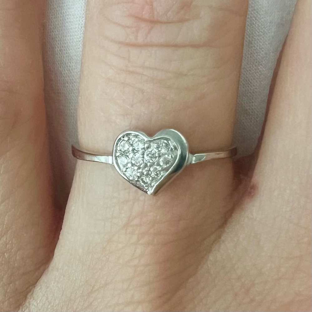 Vintage 925 Sterling Silver Pavé Heart Ring